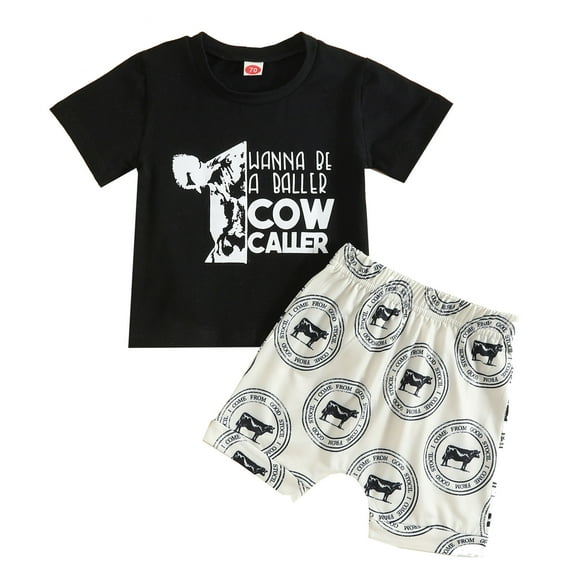 Toddler Boys Girls Short Sleeve Cartoon Printed T Shirt Tops Shorts Outfits Toddler Suspenders Outfit Boy Boys Four Piece Jacket Set Baby Boy Clothes Cotton Baby Boy Bundles Set Summer Jackets Babies