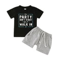 thumbnail image 1 of Toddler Boys Girls Short Sleeve Letter Printed T Shirt Tops Shorts Outfits Boys Girls Summer Crop Set 1 to 3 Years, 1 of 7