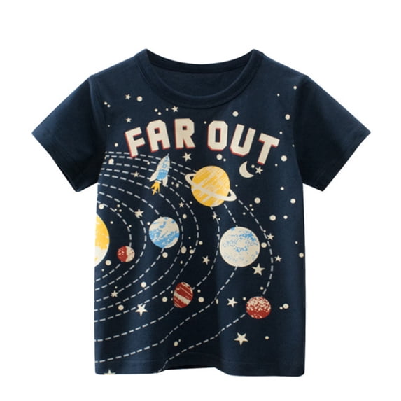 Toddler Boys Girls Short Sleeve T-Shirt Kids Graphic Tee Planets Print Crewneck Cotton Summer Tops Casual TShirt Clothes