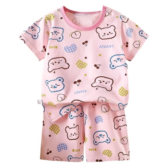 Toddler Boys Girls Sleepwear Set Plaid T-Shirt Shorts 18-24 Months 2-3 Years 3-4 Years Organic Cotton Easy Pull On Sleepwear Breathable Lightweight (3-4 Years,Pink)