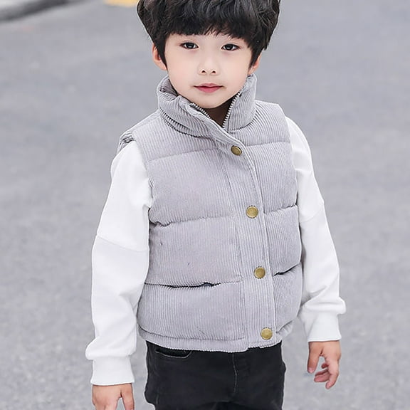 Toddler Boys Girls Sleeveless Collar Down Vest Fall Winter Solid Color Button Stripe Jacket