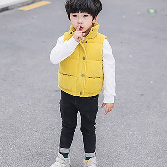 Toddler Boys Girls Sleeveless Collar Down Vest Fall Winter Solid Color Button Stripe Jacket