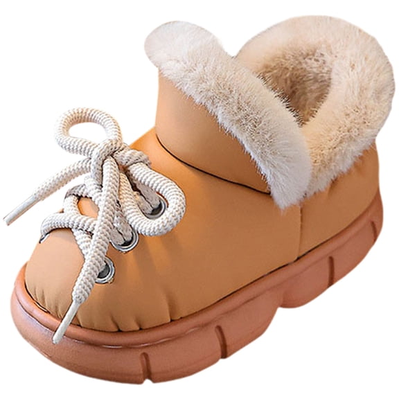 Toddler Boys Girls Slip On Winter Boots Wide Toe Box Fleece Lined Snow Booties Non Slip Mid Wide Calf Boots Brown Size 8 Toddler