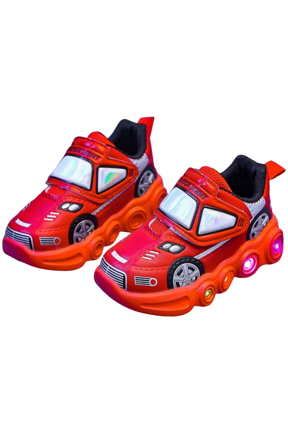 Toddler Boys Girls Sneakers Fashion Car Shape LED Light up Running Shoes Antislip Soft Sole Hook and Loop Athletic Walking Shoes Red 9 Toddler