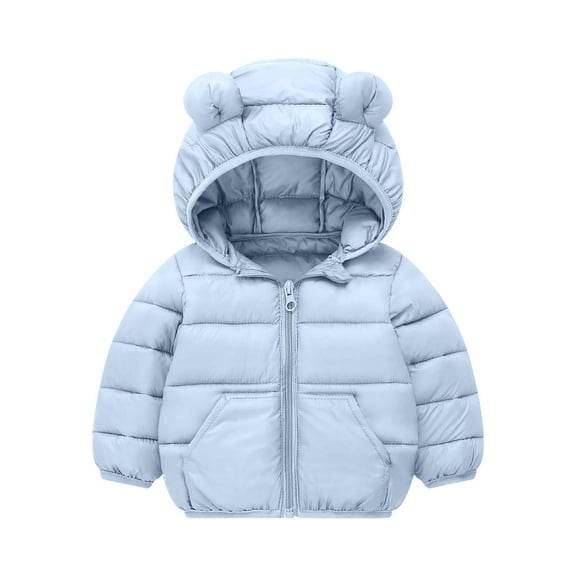 Toddler Boys Girls Snow Jackets Winter Fleece Warm Padded Jacket Long Sleeved Hooded Zip Thickened Coat Blue 4 Years