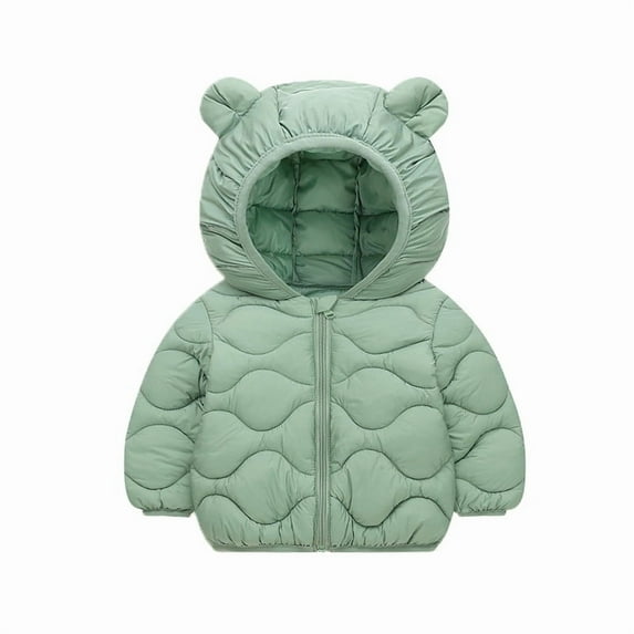 Toddler Boys Girls Snow Jackets Winter Solid Color Plus Velvet Padded Padded Jacket Warm Soft Cute Ear Hooded Zip Coat Green 5 Years