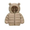 thumbnail image 1 of Toddler Boys Girls Snow Jackets Winter Solid Color Plus Velvet Padded Padded Jacket Warm Soft Cute Ear Hooded Zip Coat Khaki 2 Years, 1 of 4