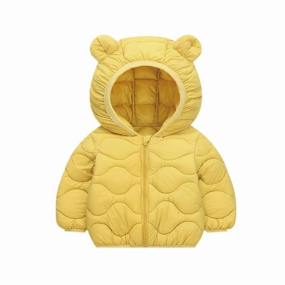 Toddler Boys Girls Snow Jackets Winter Solid Color Plus Velvet Padded Padded Jacket Warm Soft Cute Ear Hooded Zip Coat Yellow 2 Years