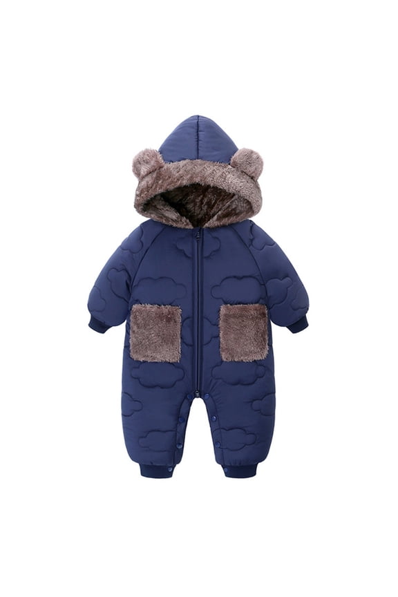 Toddler Boys Girls Snow Suits Warm Windproof Long Sleeve Winter Jumpsuit with Bear Ears Hood Toddler Winter Coat Puffer Coat 12-18 Months