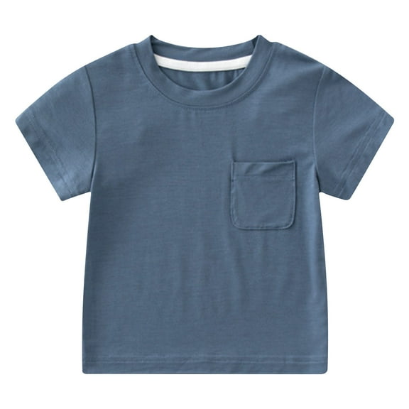 Toddler Boys Girls Solid Short-Sleeve Shirts Fashion Summer Crew Neck Cotton Casual Loose Fit Tshirt for Kid (Blue 6-9 Months)