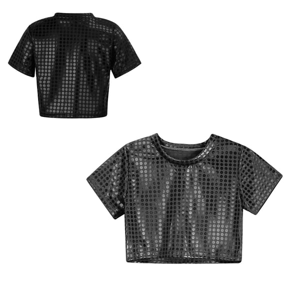 Toddler Boys Girls Sparkly Sequin Crop Tops Short Sleeves Dance Top T-Shirt Cheer Jazz Party Performance 18-24 Months