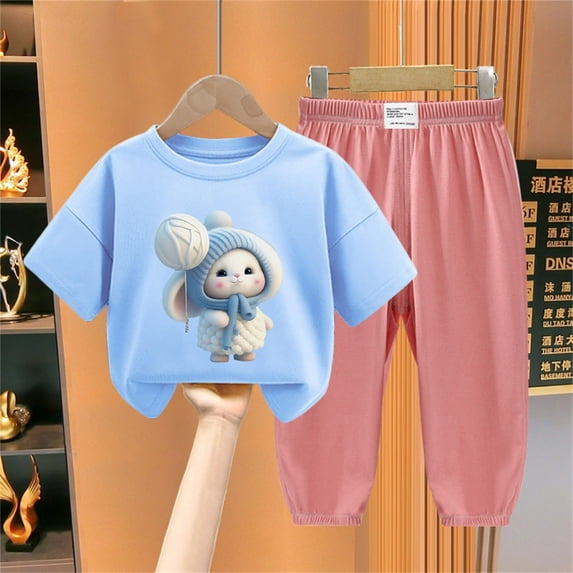 Toddler Boys Girls Summer 2 Peice Sets Short Sleeve Print T-shirts Full Pants Set GChildren Ice Silk Suits