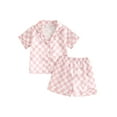 thumbnail image 1 of Toddler Boys Girls Summer 2PCS Pajama Sets Lapel Checkerboard Print Short Sleeve Lapel Shirt Top Elastic Shorts Kids Sleepwear Summer Outfits, 1 of 9