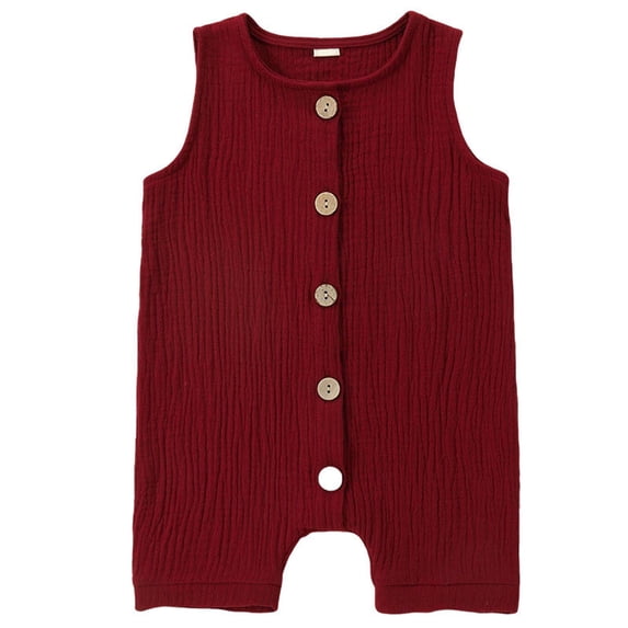Toddler Boys Girls Summer Romper Sleeveless Crew Neck Button Down One Piece Jumpsuit Cotton Comfy Lightweight Onesies (0 Month, Red)