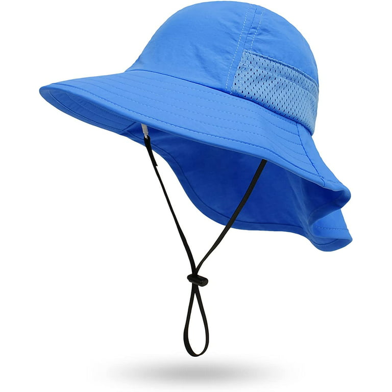Toddler Boys Girls Sun Hat UPF 50+ Wide Brim Neck Beach Play Hats Age  1-6,M(2-6y),Light blue