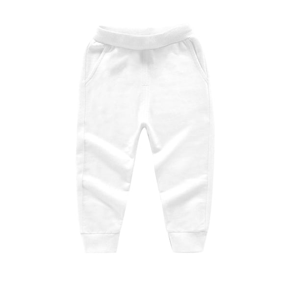 Toddler Boys Girls Sweatpants Solid Color Casual Cotton Sports Jogger Pants Loungewear Athletic Trousers with Pockets Girls Elastic Waist Pants White 7Y