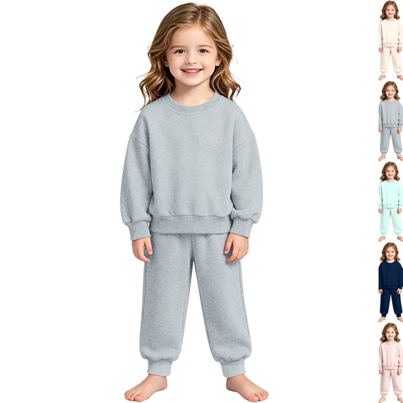 Toddler Boys Girls Sweatsuit 2 Piece Outfits Long Sleeve Crew Neck Sweatshirt and Sweatpants Fall Athletic Set for Girls,Gray,100