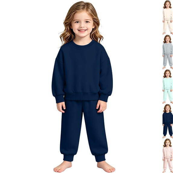 Toddler Boys Girls Sweatsuit 2 Piece Outfits Long Sleeve Crew Neck Sweatshirt and Sweatpants Fall Athletic Set for Girls,Navy,130