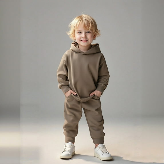 Toddler Boys Girls Sweatsuit Set 2 Piece Long Sleeve Brown Hoodie Sweatshirt Leggings Pants Winter Clothes Boys Active Tracksuit Set 2T