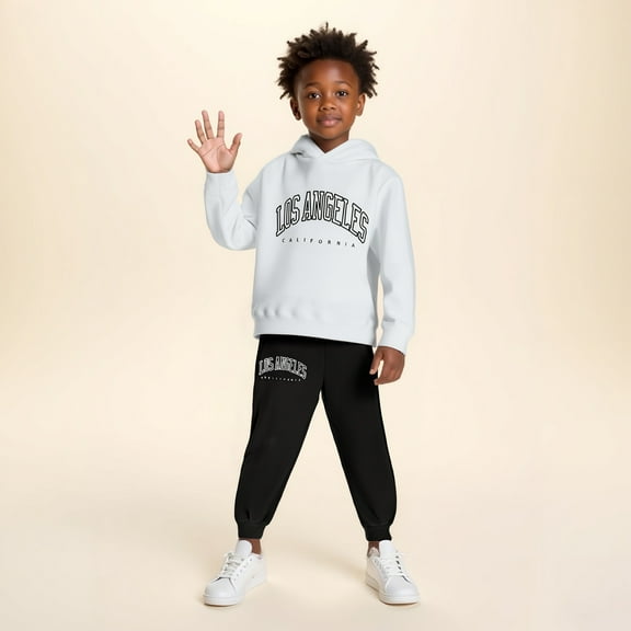 Toddler Boys Girls Sweatsuit Set 2 Piece Long Sleeve Letter Graphic Pullover Hoodie Sweatshirt Jogging Pants Fall Winter Clothes Little Boy Clothes 3-4 Years