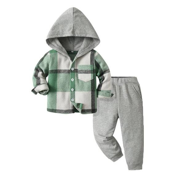 Toddler Boys Girls Sweatsuit Set 2 Piece Long Sleeve Plaid Print Shirts with Hooded and Sweatpants Warm Fall Winter Clothes Girls Set 2-3 Years