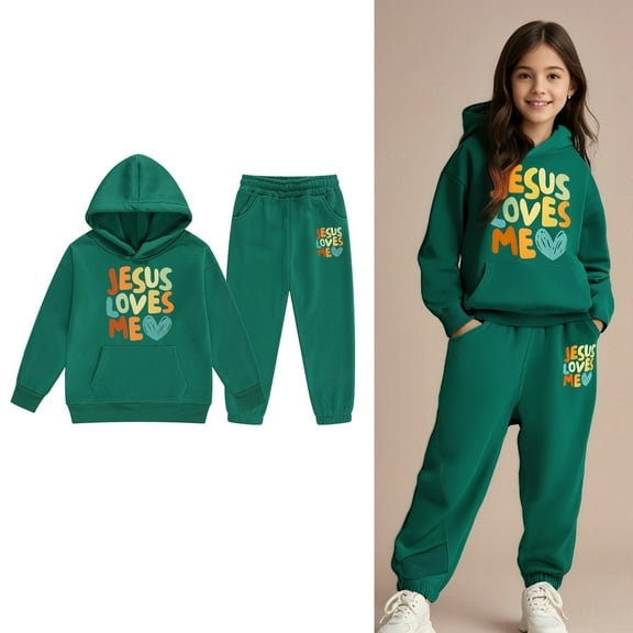 Toddler Boys Girls Sweatsuit Set,2PC Long Sleeve Green Hooded Sweatsuits Pullover Jogger Set Warm Fall Winter Clothes Girls Set 2-3 Years