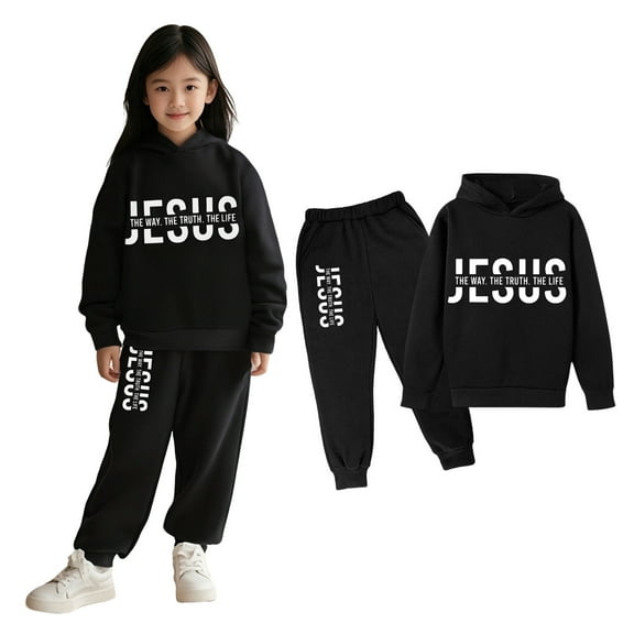 Toddler Boys Girls Sweatsuit Set 2PC Long Sleeve Jesus Print Pullover Hoodie Sweatshirt and Jogger Pants Warm Fall Winter Clothes 3-4 Years Old Girl Clothes