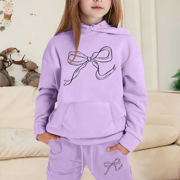 Toddler Boys Girls Sweatsuit Set 2PC Long Sleeve Purple Soft Hoodie Leggings Pants Warm Fall Winter Clothes Clothes for Girls 1-2 Years