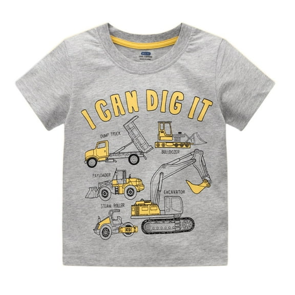 Toddler Boys Girls T Shirt Cartoon Excavator Print Short Sleeved Loose Crewneck Tee Shirt For Kids size 6T