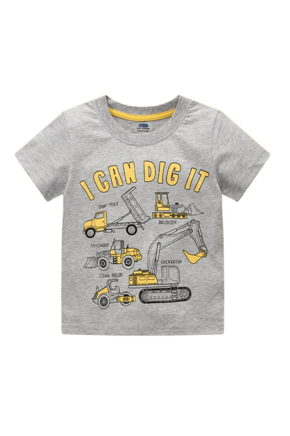 Toddler Boys Girls T Shirt Cartoon Excavator Print Short Sleeved Loose Crewneck Tee Shirt For Kids size 6T