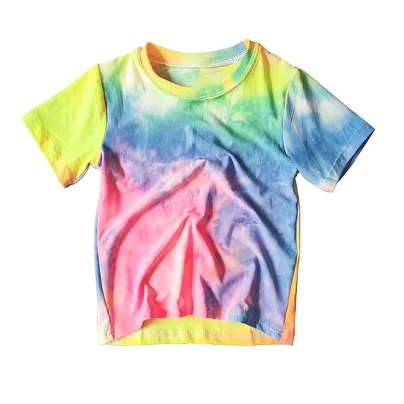 Toddler Boys Girls T-Shirt Rainbow Colors Tie Dye Tee Short Sleeve Crew Neck Top Kids Party Shirts