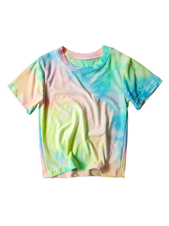 Toddler Boys Girls T-Shirt Rainbow Colors Tie Dye Tee Short Sleeve Crew Neck Top Kids Party Shirts