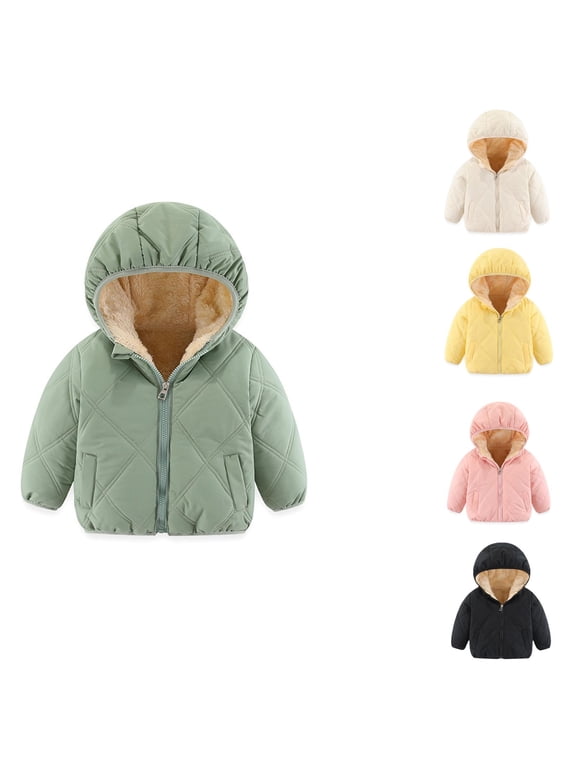 Toddler Boys Girls Toddler Hooded Quilted Puffer Jacket Fleece Lined Zip Up Warm Outerwear 5-6 Years Kids Fall Winter Coats