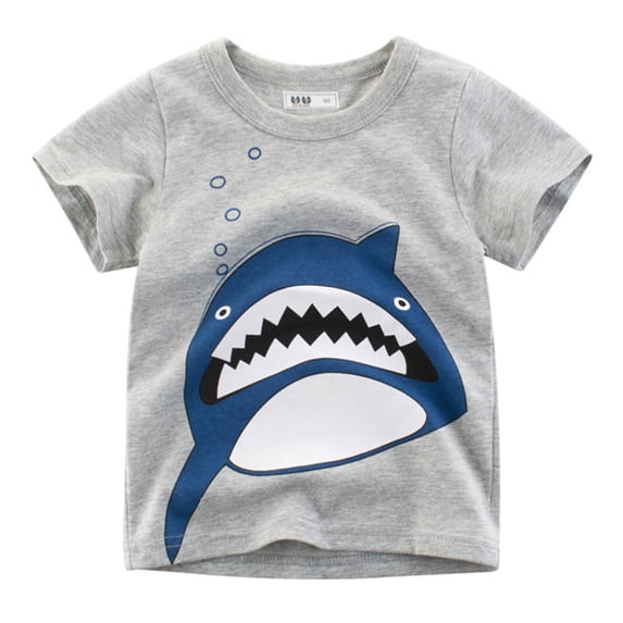 Toddler Boys Girls Tops Baby Cartoon Sharks Short Sleeve Crewneck Tee Clothes Tops for Kids Size 5-6T