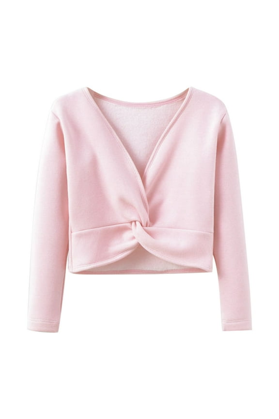 Toddler Boys Girls Tops Fall Winter Long Sleeve Warm Solid Color Blouse Ballet Wrap Velvet Dance Sweater Kids Clothes Size 6-7T
