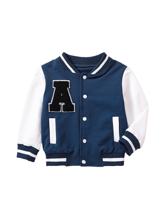 Toddler Boys Girls Varsity Baseball Jacket With Patch Applique Letter Sportswear Outerwear 12-18 Months