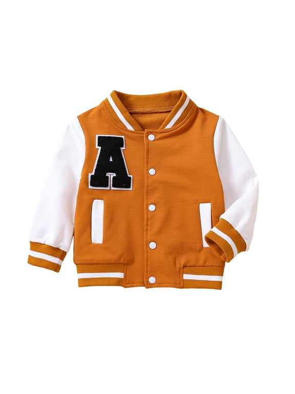Toddler Boys Girls Varsity Baseball Jacket With Patch Applique Letter Sportswear Outerwear 18-24 Months