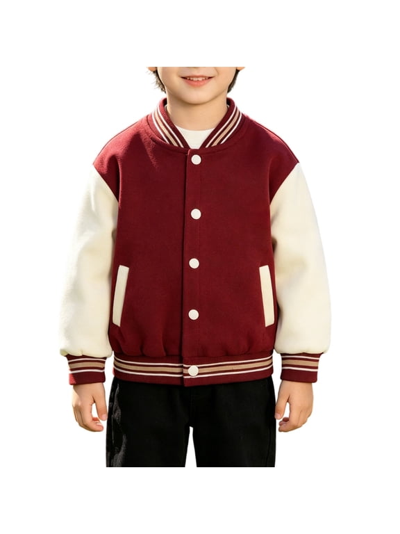 Toddler Boys Girls Varsity Jacket Stand Collar Bomber Coat Baseball Sweatshirt Colorblock Drop Shoulder Outerwear Pockets