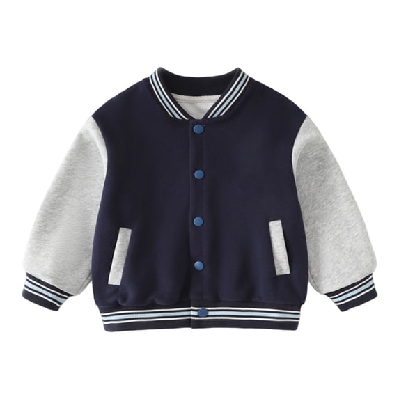 Toddler Boys Girls Varsity Jacket Stand Collar Bomber Coat Baseball Sweatshirt Colorblock Drop Shoulder Outerwear Pockets