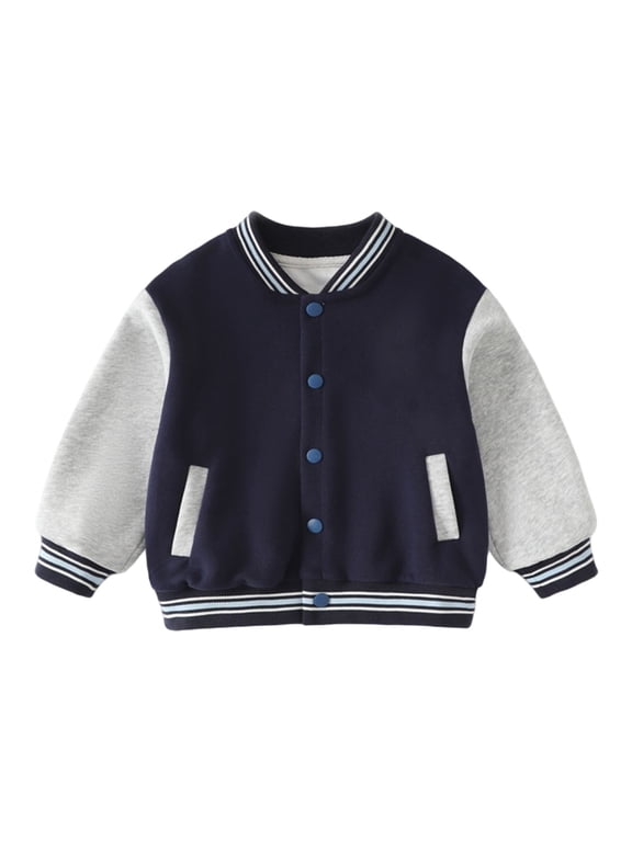 Toddler Boys Girls Varsity Jacket Stand Collar Bomber Coat Baseball Sweatshirt Colorblock Drop Shoulder Outerwear Pockets