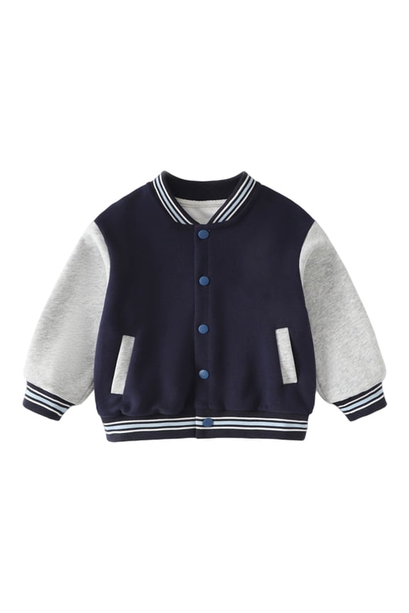 Toddler Boys Girls Varsity Jacket Stand Collar Bomber Coat Baseball Sweatshirt Colorblock Drop Shoulder Outerwear Pockets