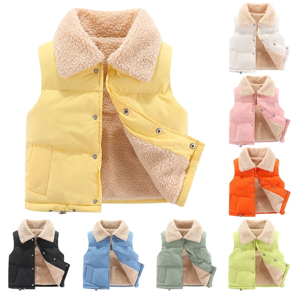 Toddler Boys Girls Vest Fuzzy Sleeveless Coat Outerwear Unisex Kids Classic Pockets Waistcoat