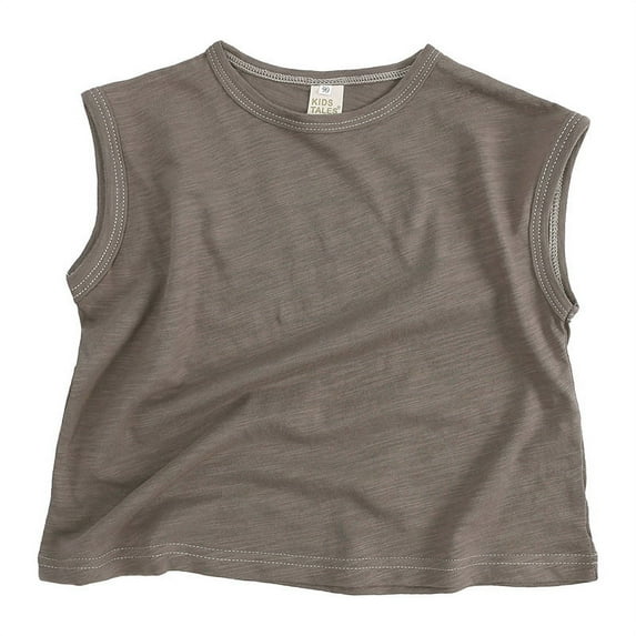 Toddler Boys Girls Vest T-Shirt Sleeveless Summer Crewneck Outside Wear Solid Color Vest 1-7Y