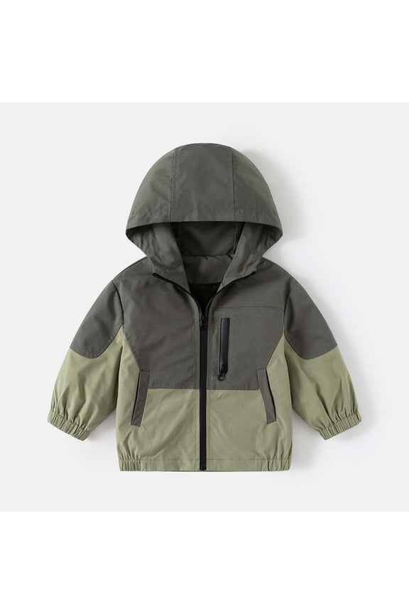 Toddler Boys Girls Windbreaker Casual Outerwear Lightweight Zip Up Hooded Jacket with Contrast Panels for Play