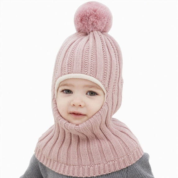 Toddler Boys Girls Winter Beanie Hat with Double Knitted Pom Pom Warm Fleece Lined Knit Soft Skull Cap 6-12 Months 12-24 Months 2T 3T 4T 5T 6T 7T 8T 9T Children(Pink,One Size)
