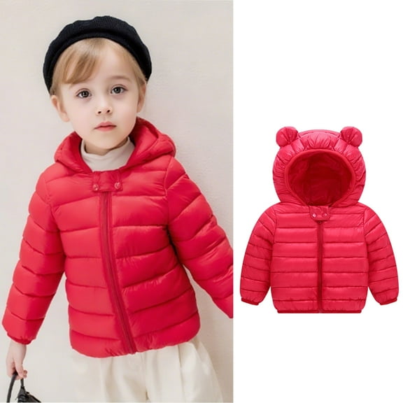 Toddler Boys Girls Winter Coat Cute Bear Ears with Hoods Long Sleeve Light Down Jacket Toddler Girl Winter Clothes 12-18 Months