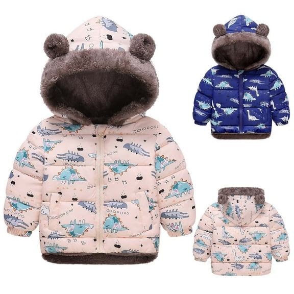 Toddler Boys Girls Winter Coat Printed Cute Jacket with Pockets for 2-8Years Unisex Children Kids Long Sleeve Hooded Full Zipper Warm Jacket Coat Blue 2 Years