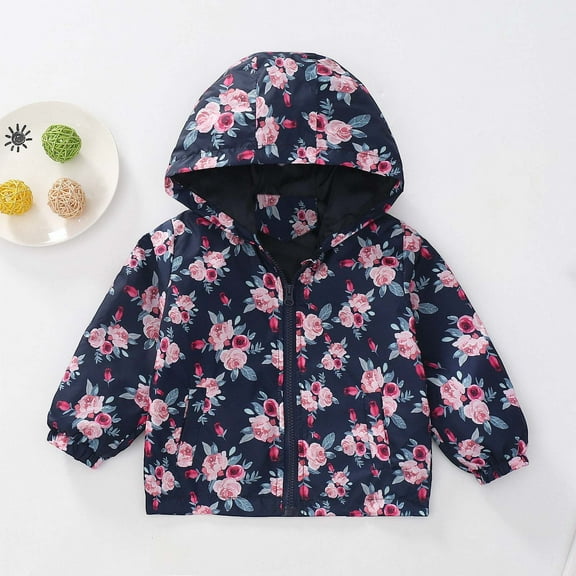 Toddler Boys Girls Winter Coat Printed Jacket with Pockets for 12Mouth-6Years Unisex Kids Children Long Sleeve Hooded Full Zipper Autumn Jacket Windbreaker Navy 12 Months