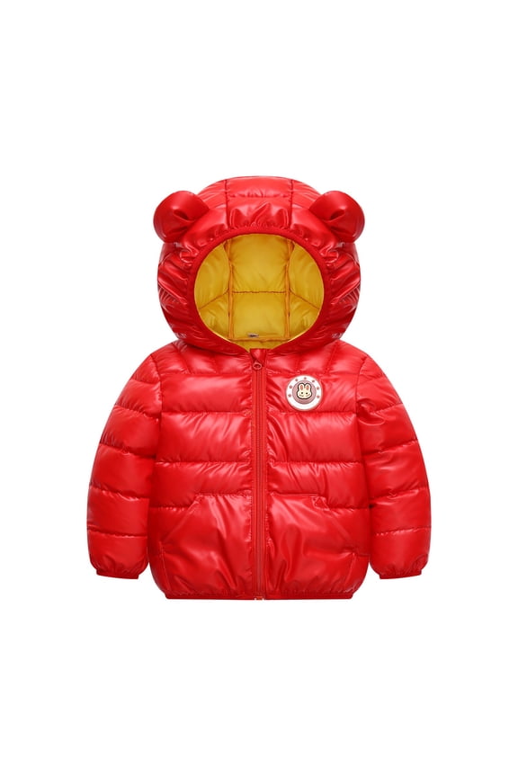 Toddler Boys Girls Winter Coat Waterproo𝐟 Puffer Jacket with Bear Hood Baby Lightweight Packable Down Coat Outerwear