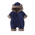 thumbnail image 1 of CINVREST Toddler Boys Girls Winter Jumpsuit Fashion Thermal Comfy Fleece Lined Onesies Long Sleeve Bear Ear Hooded Zip up Romper (12-18M, Navy), 1 of 9